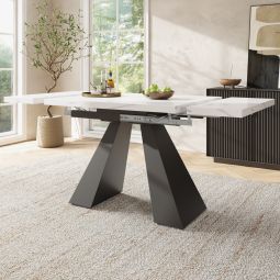 Mesa de comedor extensible cocina/estudio mdf blanco+negro 77x99-159x74cm
