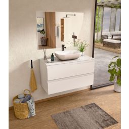 Mueble baño suspendido 80 cm blanco, lavabo y espejo bellobath