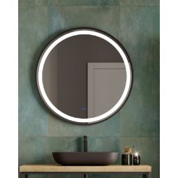 Espejo redondo baño luz LED 100cm negro
