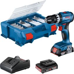 Taladro percutor brushless 18V con 2 baterias 2Ah + maletín 82 accesorios