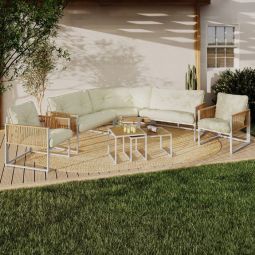 Conjunto de jardín bajo rio de 8 plazas - blanco beige
