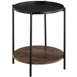 Mesa auxiliar 45,5x54,5cm, madera industrial oscura, rústica