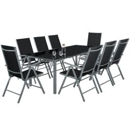Tectake conjunto de 9 piezas exterior de mesa y sillas plegables, aluminio