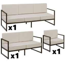 Set de salón de jardín, 6 personas, 2 sofás, 1 sillón, acolchado xxl
