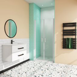 Mampara de ducha frontal abatible,gris mate, vidrio 5mm,(960-1000)x1850mm