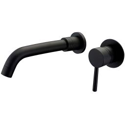 Valaz grifo lavabo empotrado redondo monomando con caño de 21cm negro mate