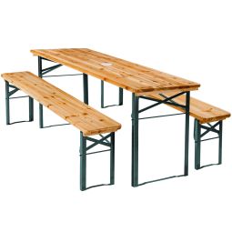 Tectake mesa y bancos plegables, soporte sombrilla, 170x46x78 cm, marrón