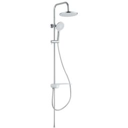 Set ducha pulsador y repisa cromo 112 cm