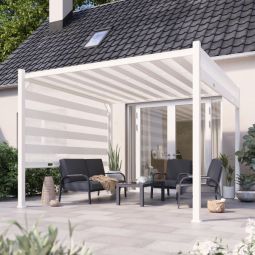 Pérgola de acero con techo corredizo y paredes Attecio 3x3m Blooma