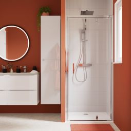 Mampara de ducha semi pivotante transparente 90 cm cromo Calia Cooke & Lewis