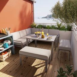 Conjunto de jardín de aluminio para 8 personas Moorea corner GoodHome