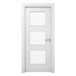 Puerta de interior maciza acristalada Carys lacada blanca 72,5cm izquierda con tapajuntas Geom