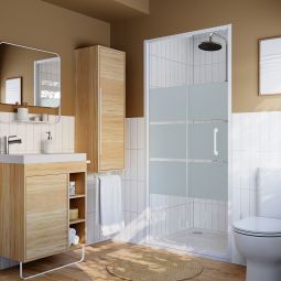 Panel plegable blanco con cristal serigrafiado 90cm Odalia