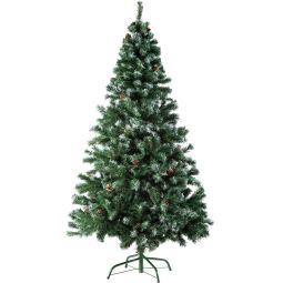Árbol de navidad artificial con piñas y soporte metálico 180cm, verde