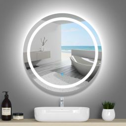 Espejo de baño LED redondo 60cm＋antivaho＋interruptor táctil