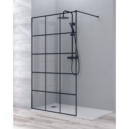 Mampara ducha fijo walk in | panel cuadrícula negra 120cm negro