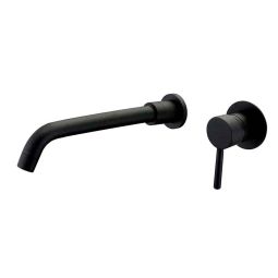 Valaz grifo lavabo empotrado redondo monomando negro mate con caño de 26cm