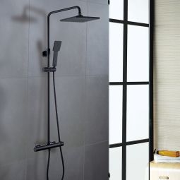 Kibath columna ducha termostática cuadrada de 83-120 cm negro mate de latón