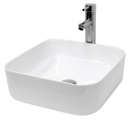 Lavabo cerámico cuadrado 390 x 390 x 140 mm blanco ecd germany