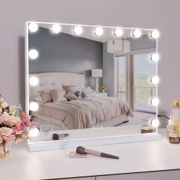 VANITII Espejo maquillaje con luz tocador pared blanco 58 x 46 cm
