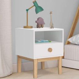 Mesita de noche infantil con 1 cajón y hueco - blanco madera - 40 cm