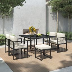 Conjunto mesa sillas jardín negro blanco 6 personas vidrio templado