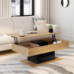 Mesa baja elevable eden bi-material marrón/negro - 110x60x40/53 cm