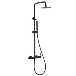 Valaz barra de ducha monomando redonda ajustable 120cm negro mate - 25cm