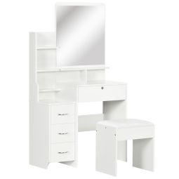Tocador con espejo 80x38x143 cm color blanco Homcom