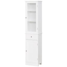 Armario alto para baño 40x27x171.5 cm mdf y acrílico color blanco kleankin