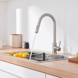 Grifo de cocina cepillado con 2 funciones, pulverizador extraíble, mezclado