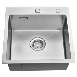 Fregadero de 1 seno 45x45x19 cm fregadero de cocina cepillado de acero inox