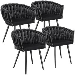 4 sillas de comedor de terciopelo, diseño anudado 60,5x 55x75 cm negro