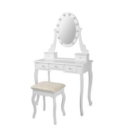 Tocador clásico con taburete y luces LED 80x129x40 cm blanco ml-design