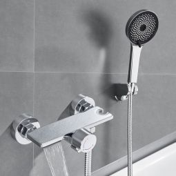 Grifo de bañera - cromado - mezclador de pared - 5 funciones - diseño recta