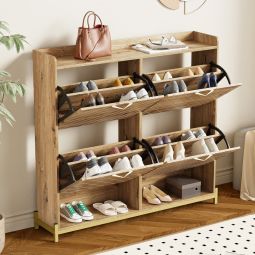 Zapatero para recibidor y pasillo 4 puertas color madera 100x108,5x24cm