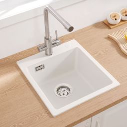 Fregadero de cocina - granito - 1 cubeta - blanco - 40x45x20cm - anti-olor