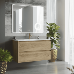 Mueble baño suspendido con lavabo cerámico| 2 cajones |80 cm roble natural