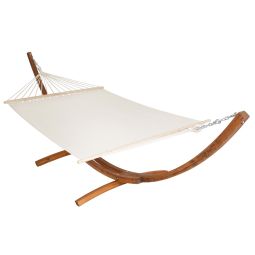 Tectake hamaca doble resistente de madera 200kg, 415x150x124cm blanco
