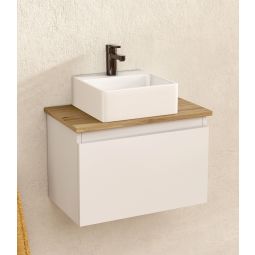 Mueble baño suspendido 49,5cm blanco/roble lavabo cuadrado bellobath
