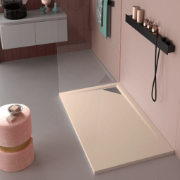 Plato de ducha resina trinity crema  90x180 cm rejilla inox a la derecha