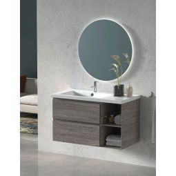 Mueble de baño zeus con lavabo centrado y espejo LED fresno tea 90 cm