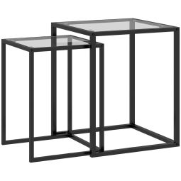 Mesas auxiliare 42x42x51 cm acero, vidrio templado Homcom