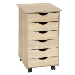 Cajonera de madera con ruedas y 6 cajones 65x36x40 cm madera clara