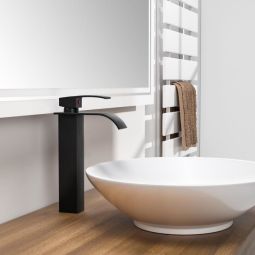 Mezclador de lavabo en cascada negro grifo para lavabo de sobre encimera cu