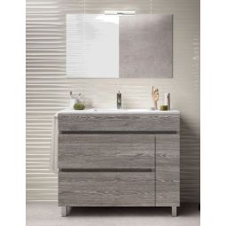Mueble de baño caprera, lavabo y espejo 100x45cm roble smoky