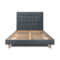 Cama 150x190 cm con cabecero tapizado - tejido terciopelo - gris antracita