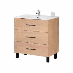 Conjunto mueble de baño y lavabo Virna color roble y negro 80x45cm Jumar