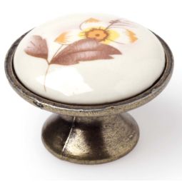 Pack 6 pomos flor oro viejo y porcelana