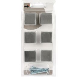 Pack 6 pomos zamak cuadrado cromo mate